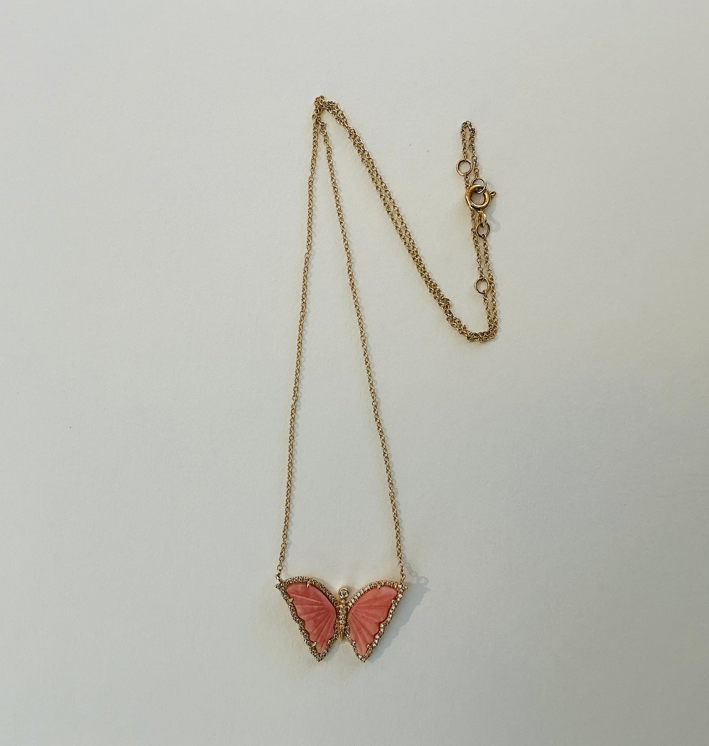 Pleated Top Diamond Trim Butterfly Necklace