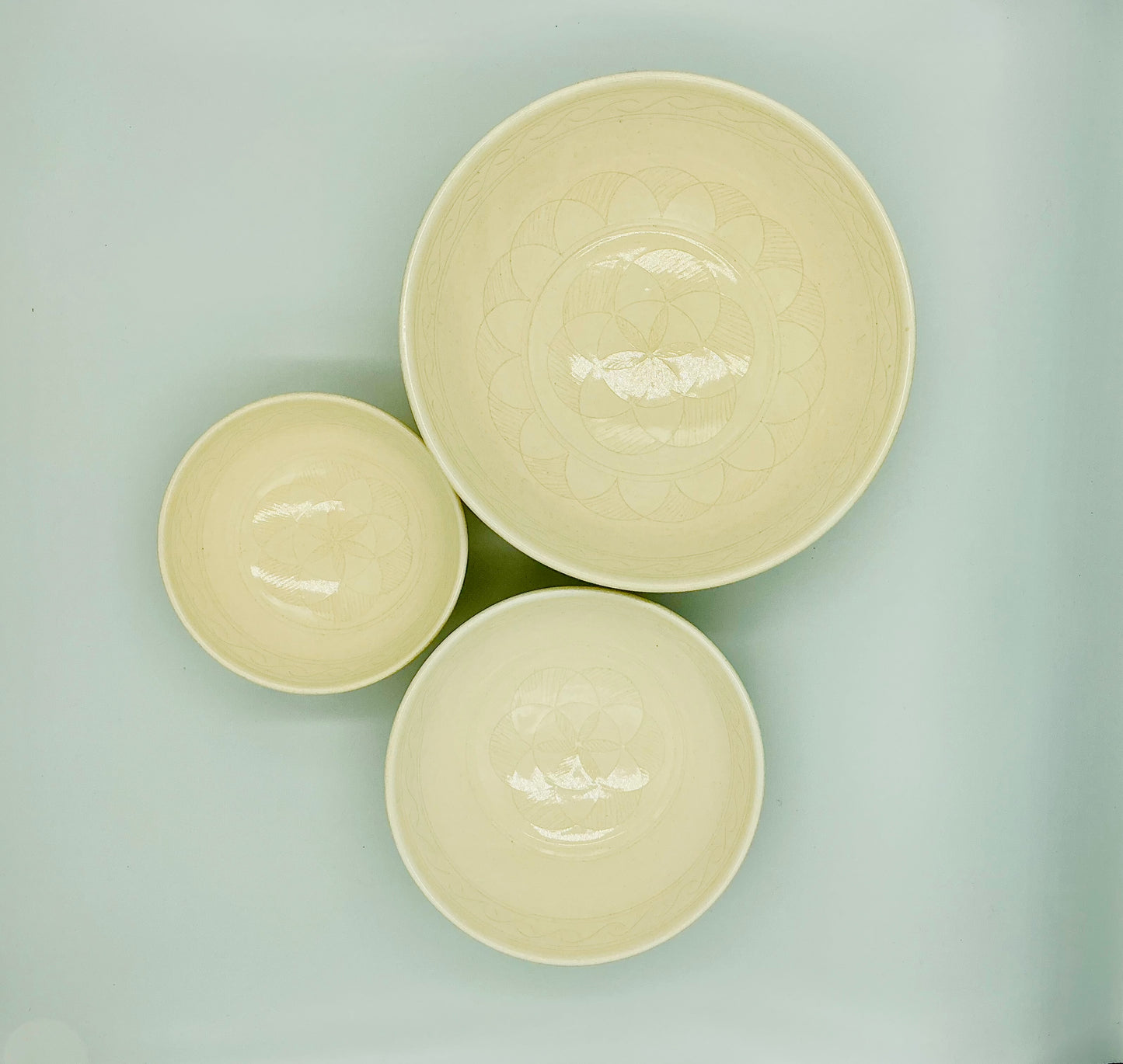 Glazed Etched Bowls - Set of 3