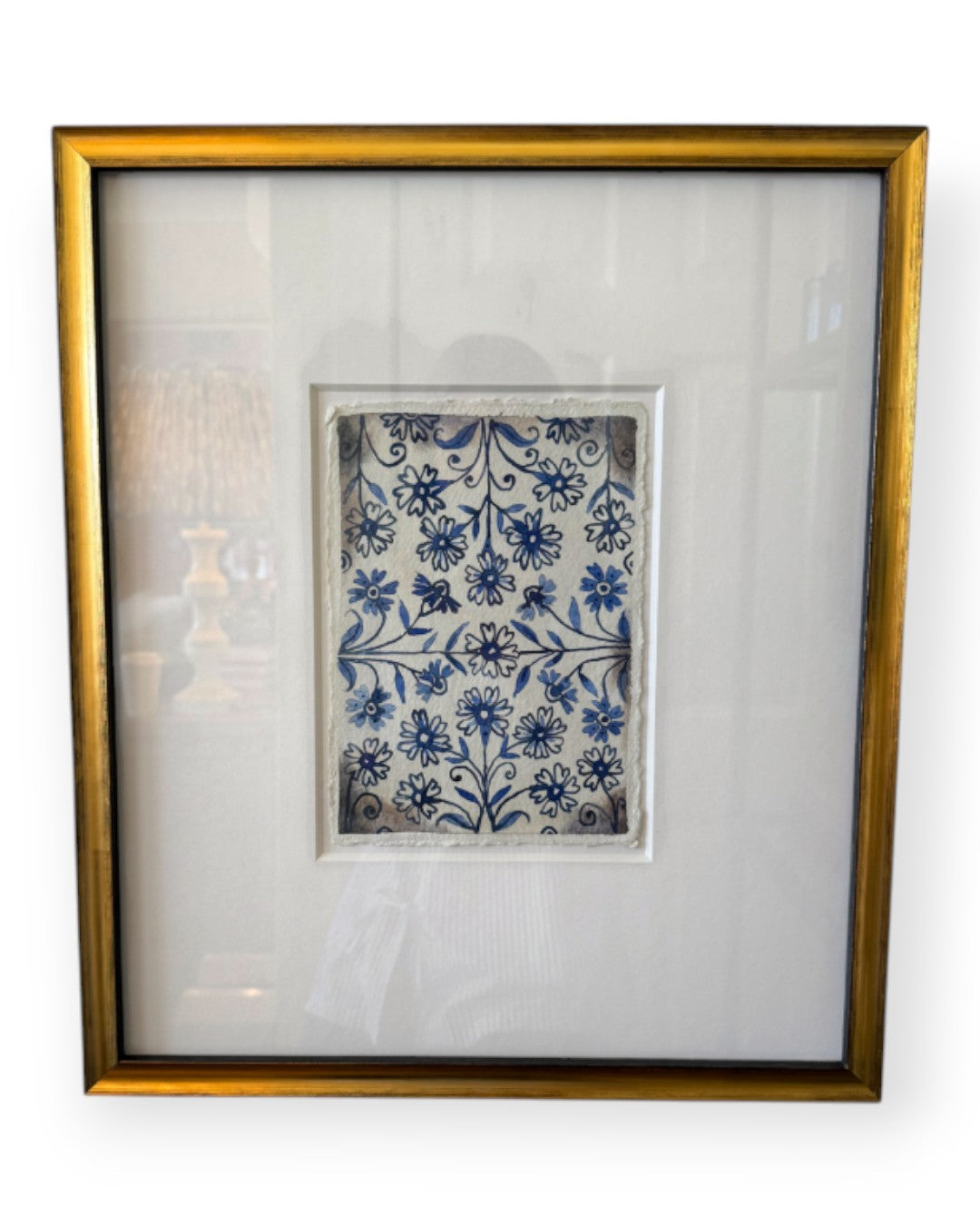 Vintage Indigo Print Mirrored Floral