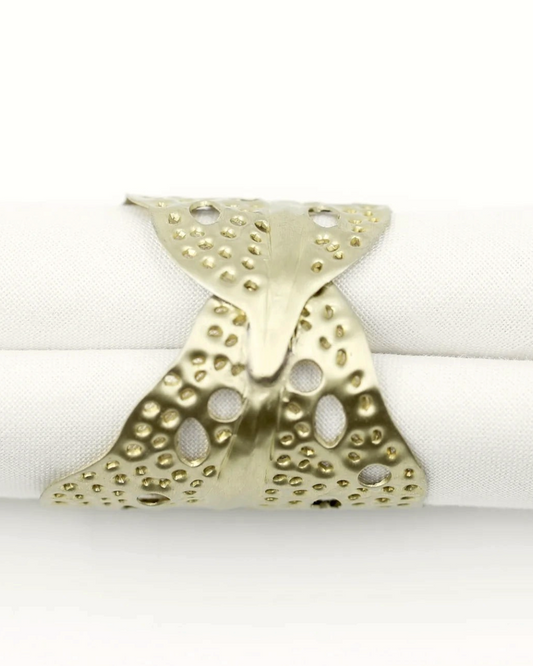 Birdie by Nina Liddle Design gold-toned metal sea kelp napkin ring with textured leaf pattern and cutouts