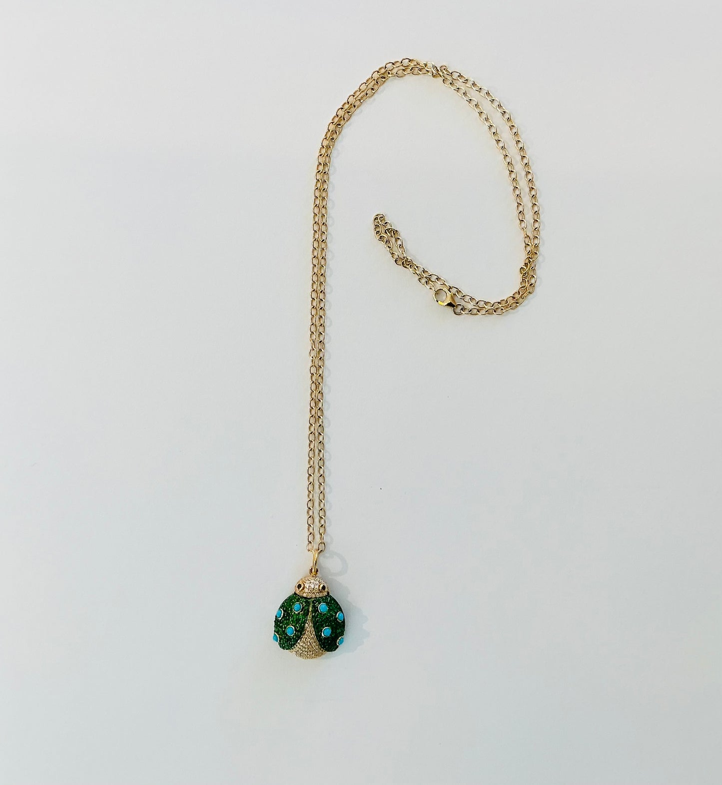 Turquoise and Diamond Ladybug Neckalce