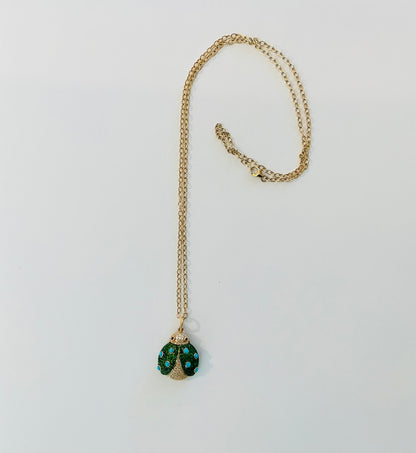 Turquoise and Diamond Ladybug Neckalce