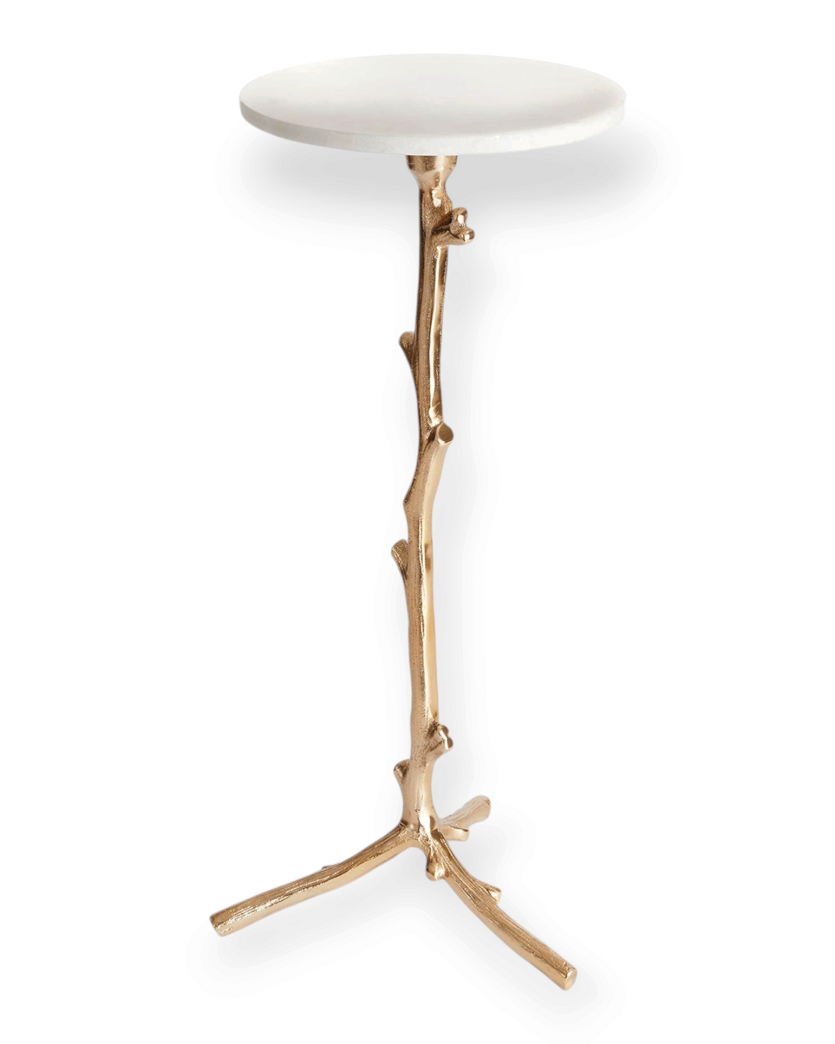 Birdie by Nina Liddle Design Varina accent table with a white marble top and gold cast-aluminum vine-style base.