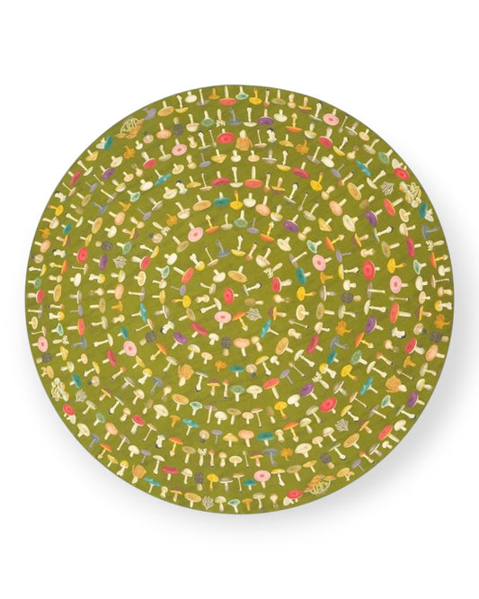 “Green Fungi” Round Linen Tablecloth Green Fungi / 102 in (260 cm)