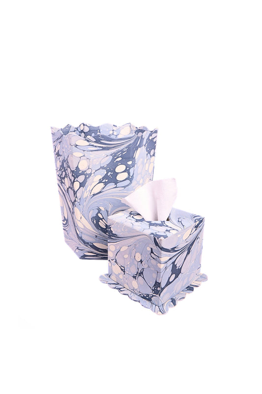 Hand-Marbled Scallop Tissue Box Cover in Ocean Wave