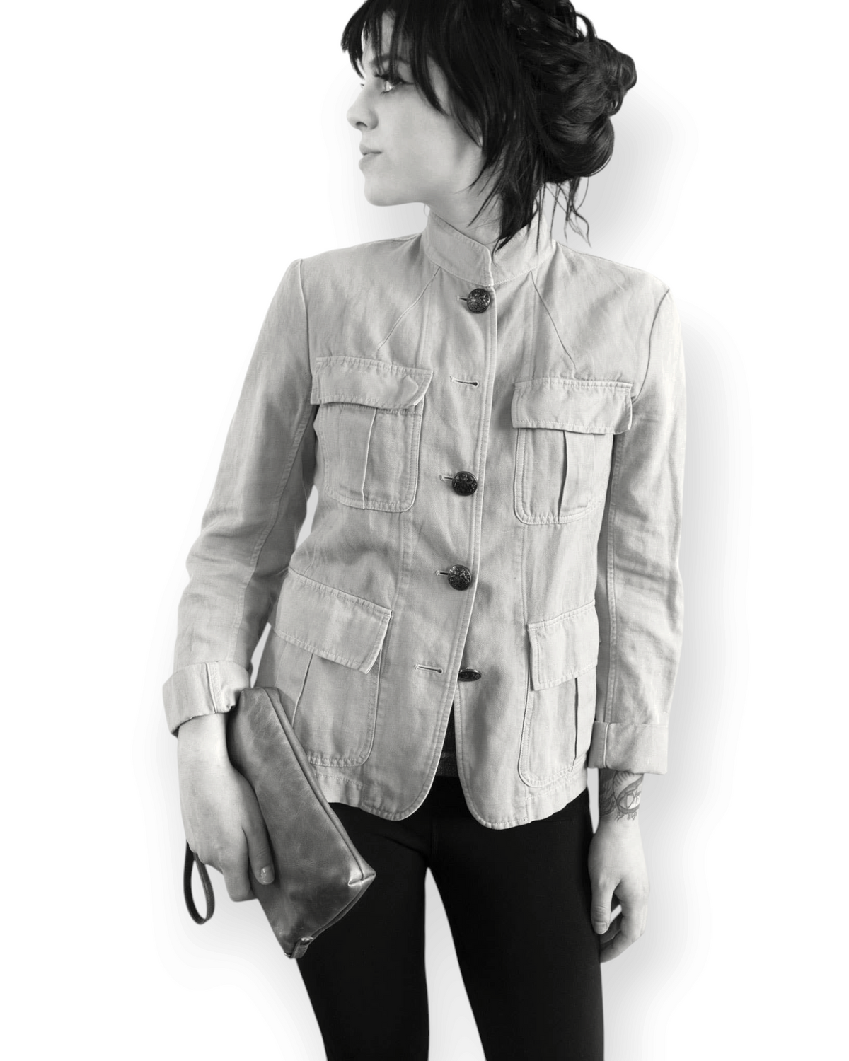 Birdie by Nina Liddle Design Pinched Bottom Traveler small clutch with antique silver hardware and wrist strap