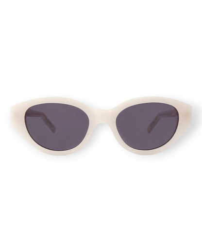 Birdie by Nina Liddle Design Reese oval sunglasses in cream biodegradable Italian acetate with dark grey lenses