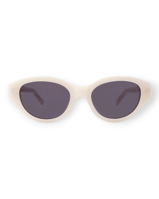 Birdie by Nina Liddle Design Reese oval sunglasses in cream biodegradable Italian acetate with dark grey lenses