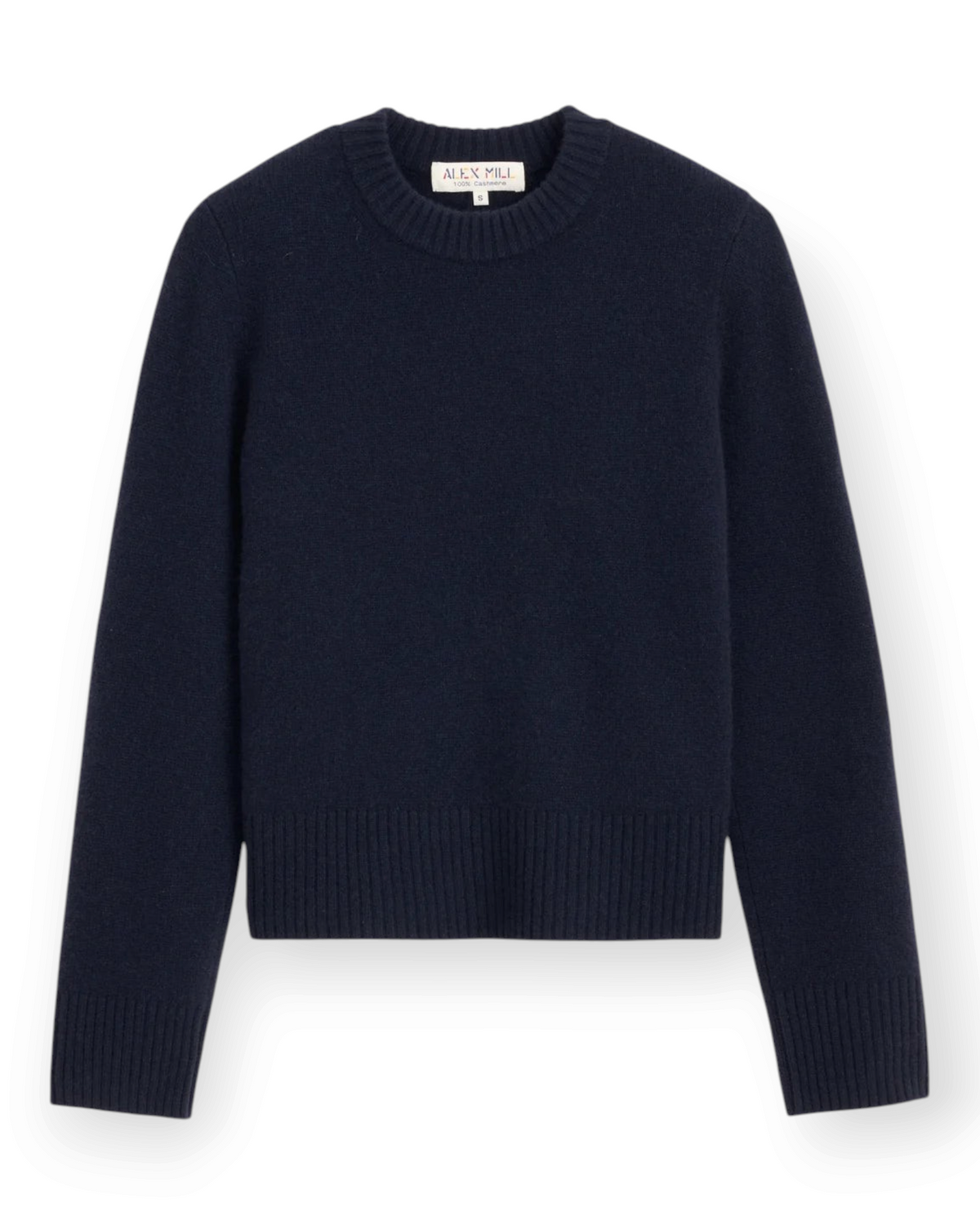 Birdie by Nina Liddle Design Marais washed navy blue cashmere sweater with ribbed crew neck and cuffs