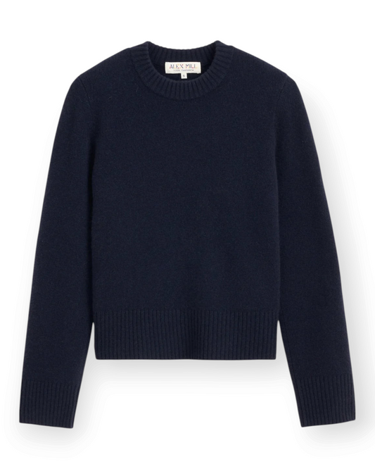 Birdie by Nina Liddle Design Marais washed navy blue cashmere sweater with ribbed crew neck and cuffs