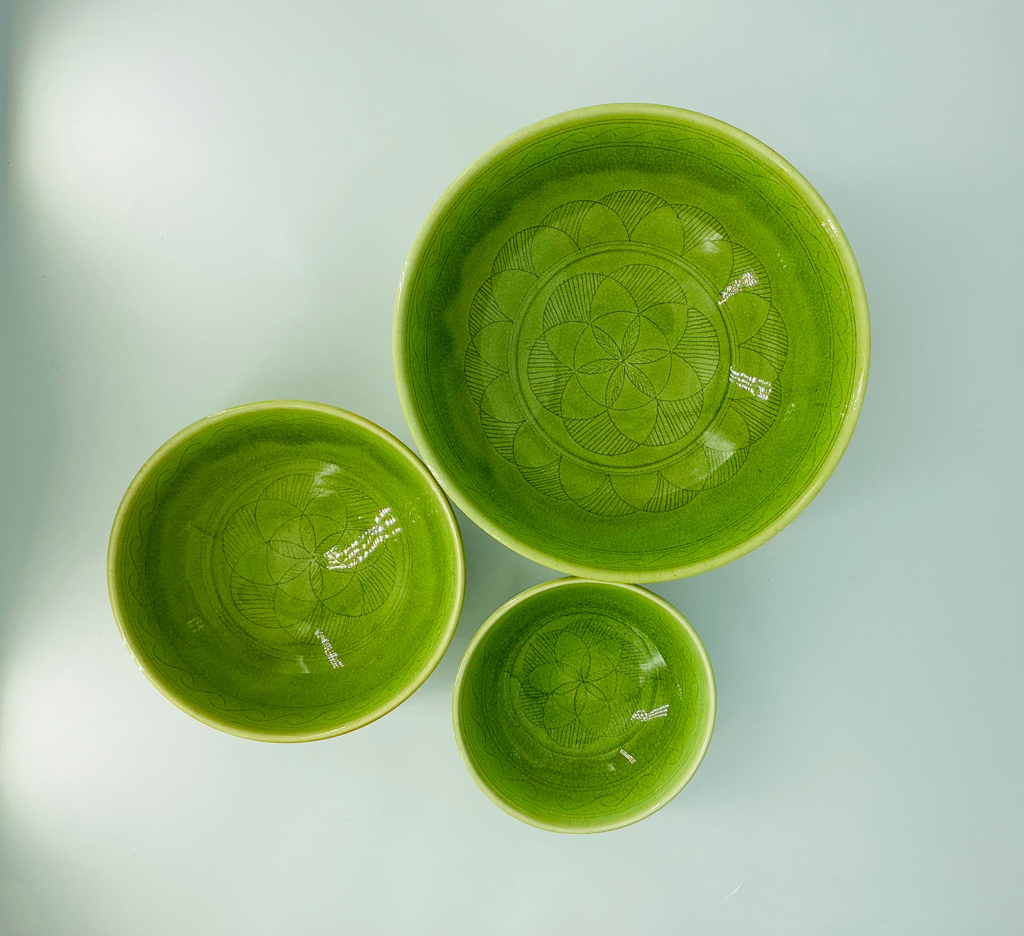 Glazed Etched Bowls - Set of 3