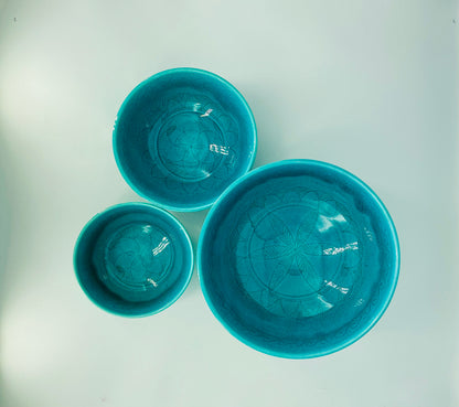 Glazed Etched Bowls - Set of 3