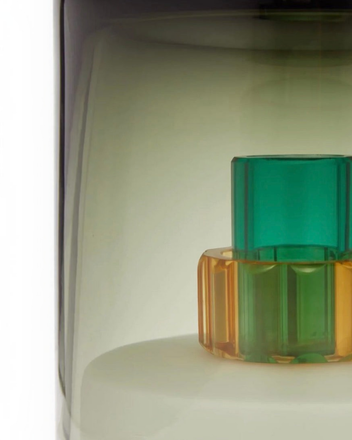 Birdie by Nina Liddle Design grey and green handblown glass cylinder table light with stacked vibrant glass gems