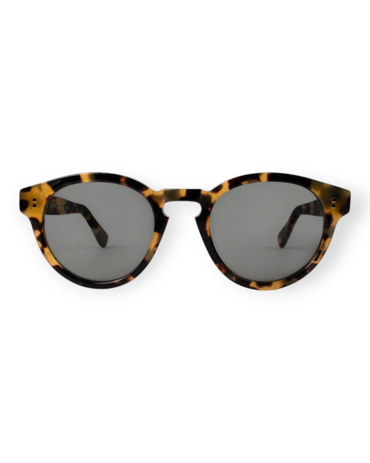 Birdie by Nina Liddle Design Carter sunglasses in a tortoiseshell frame with a keyhole bridge and silver rivet details.