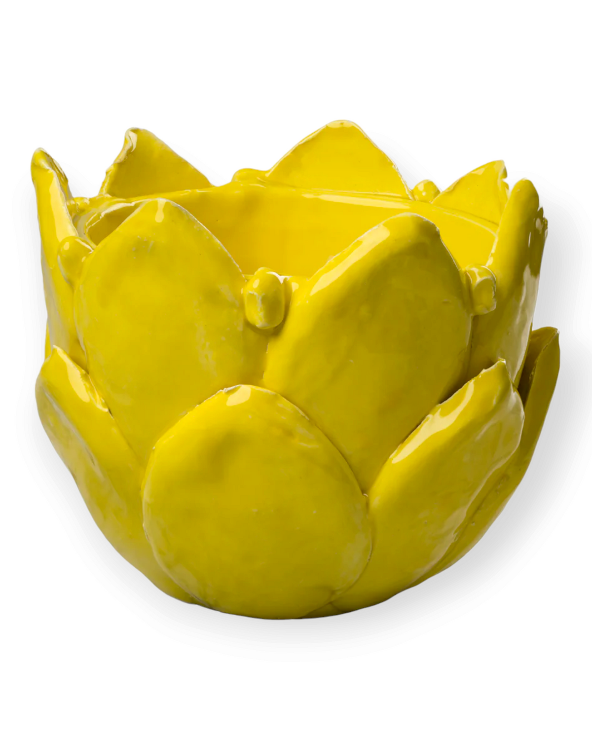 Birdie by Nina Liddle Design handmade Italian yellow ceramic artichoke catchall pot with a glossy finish.