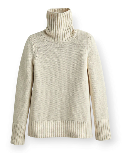 Birdie by Nina Liddle Design Wynn cream cotton turtleneck sweater with bold ribbed collar, cuffs, and hem.