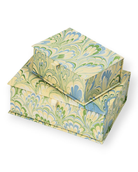 Hand-Marbled Keepsake Box Set Seaglass Peacock