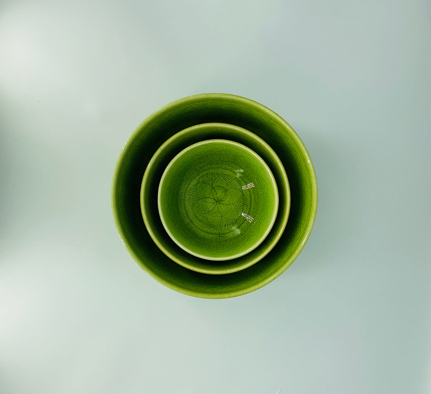 Glazed Etched Bowls - Set of 3