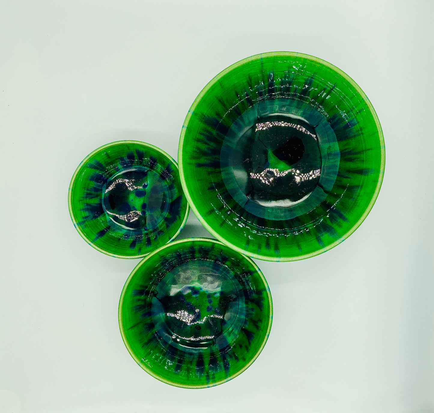 Glazed Etched Bowls - Set of 3