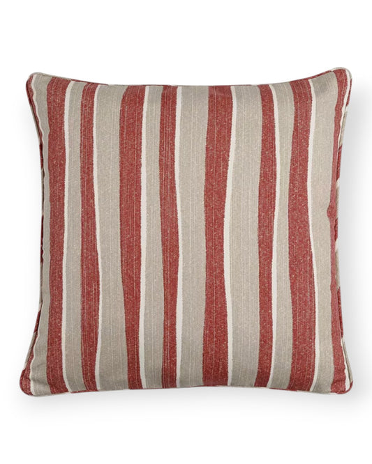 Red and Neutral Orchard Stripe Pillow Outdoor 17" x 17"