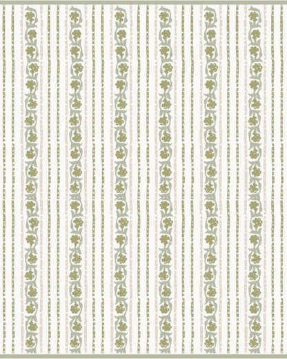 Birdie by Nina Liddle Design Elise pillow featuring a botanical stripe pattern in green and cream linen cotton blend.