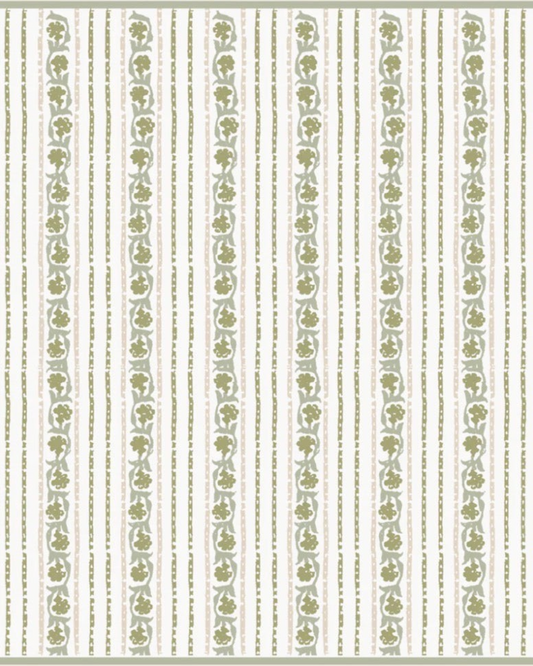 Birdie by Nina Liddle Design Elise pillow featuring a botanical stripe pattern in green and cream linen cotton blend.