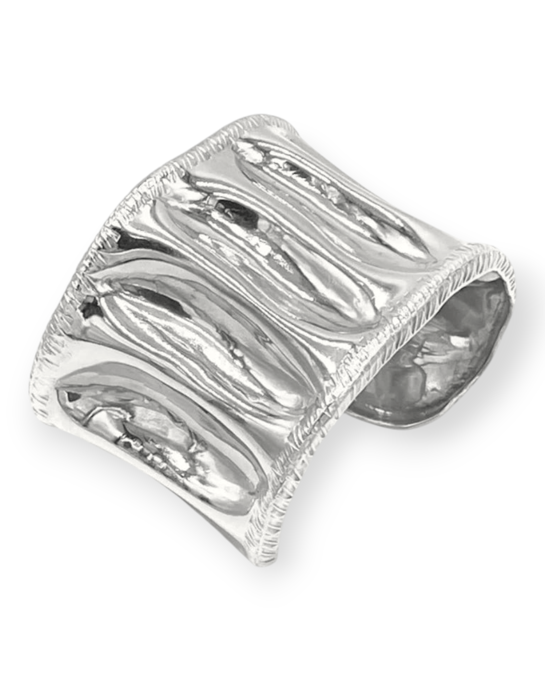 Birdie by Nina Liddle Design silver-toned metal cuff bracelet featuring a textured seed pod inspired pattern