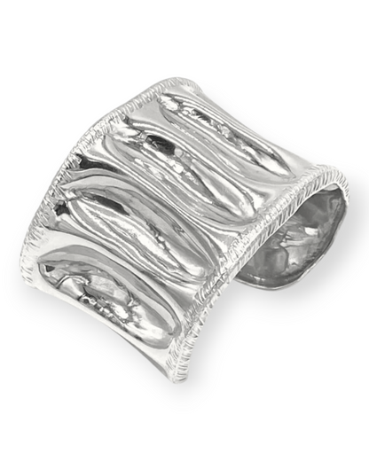 Birdie by Nina Liddle Design silver-toned metal cuff bracelet featuring a textured seed pod inspired pattern
