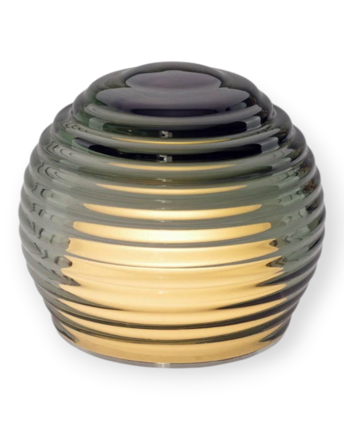 Birdie by Nina Liddle Design portable table light with handblown Murano glass in a ribbed, concentric ring design.