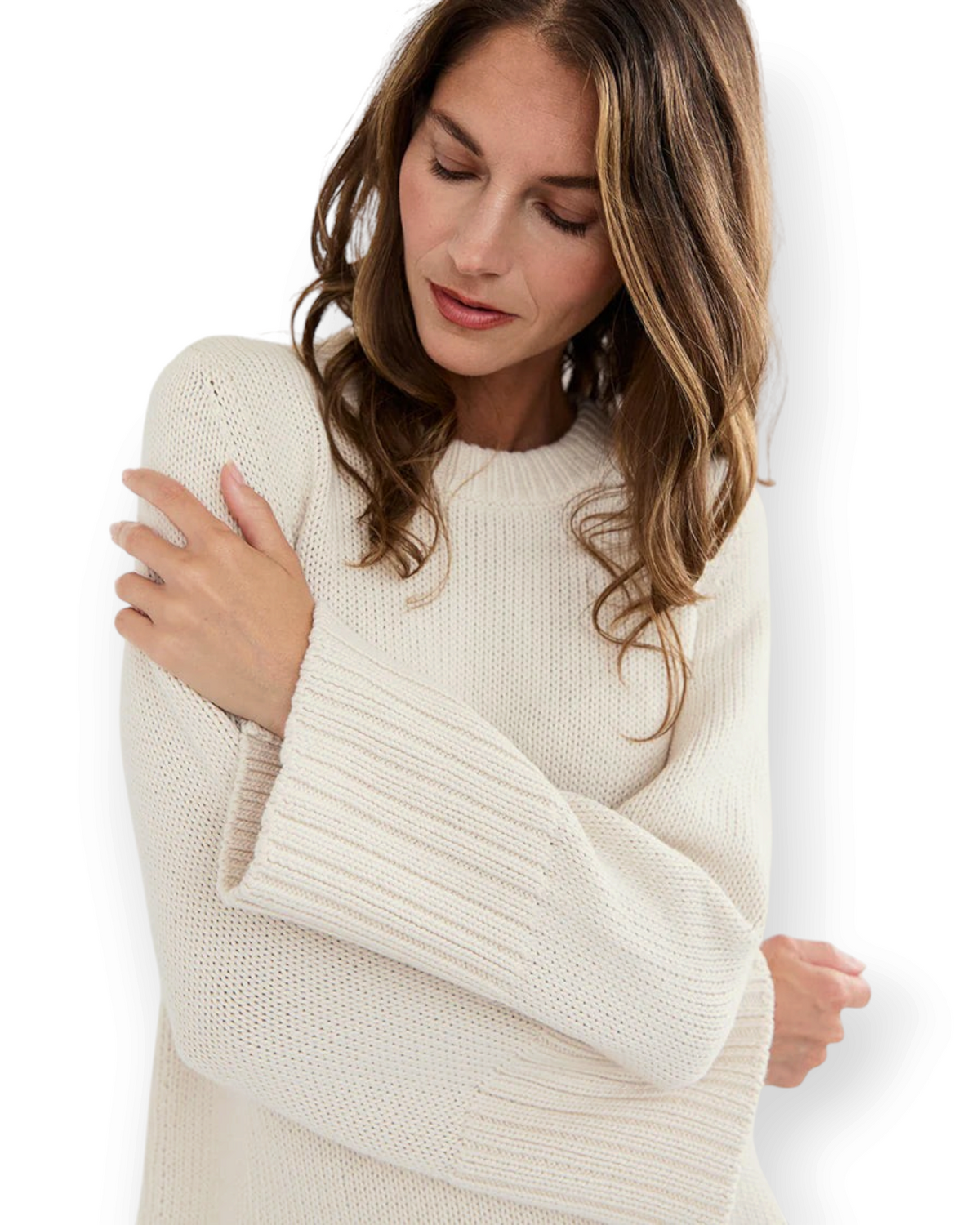Birdie by Nina Liddle Design Kittery crewneck sweater in cream Turkish cotton with relaxed fit and bell sleeves