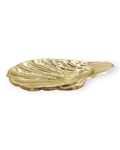 Birdie by Nina Liddle Design gold alpaca metal shell-shaped bowl with a polished finish for serving or decor.
