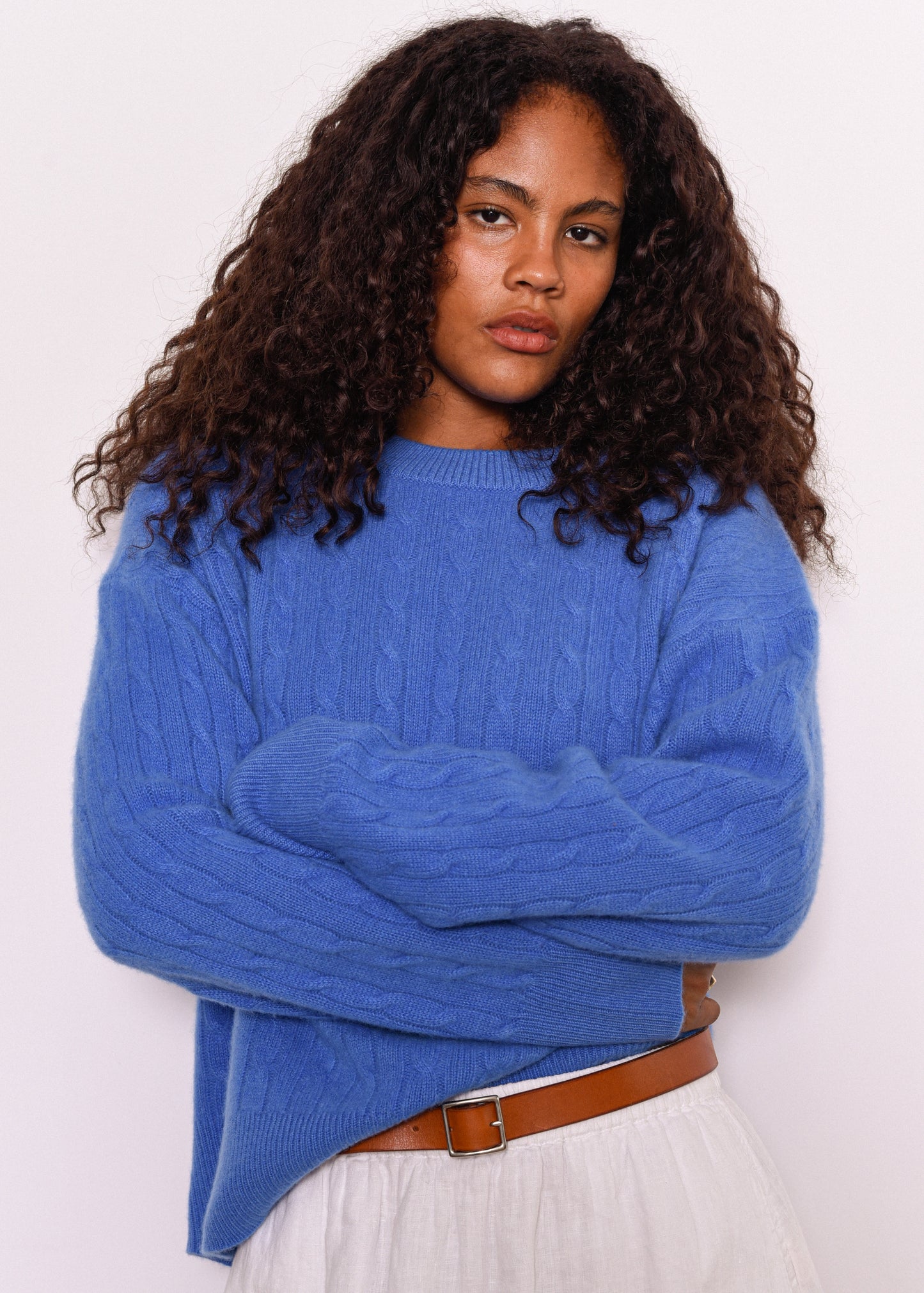 Crewneck Cable Sweater In Cashmere