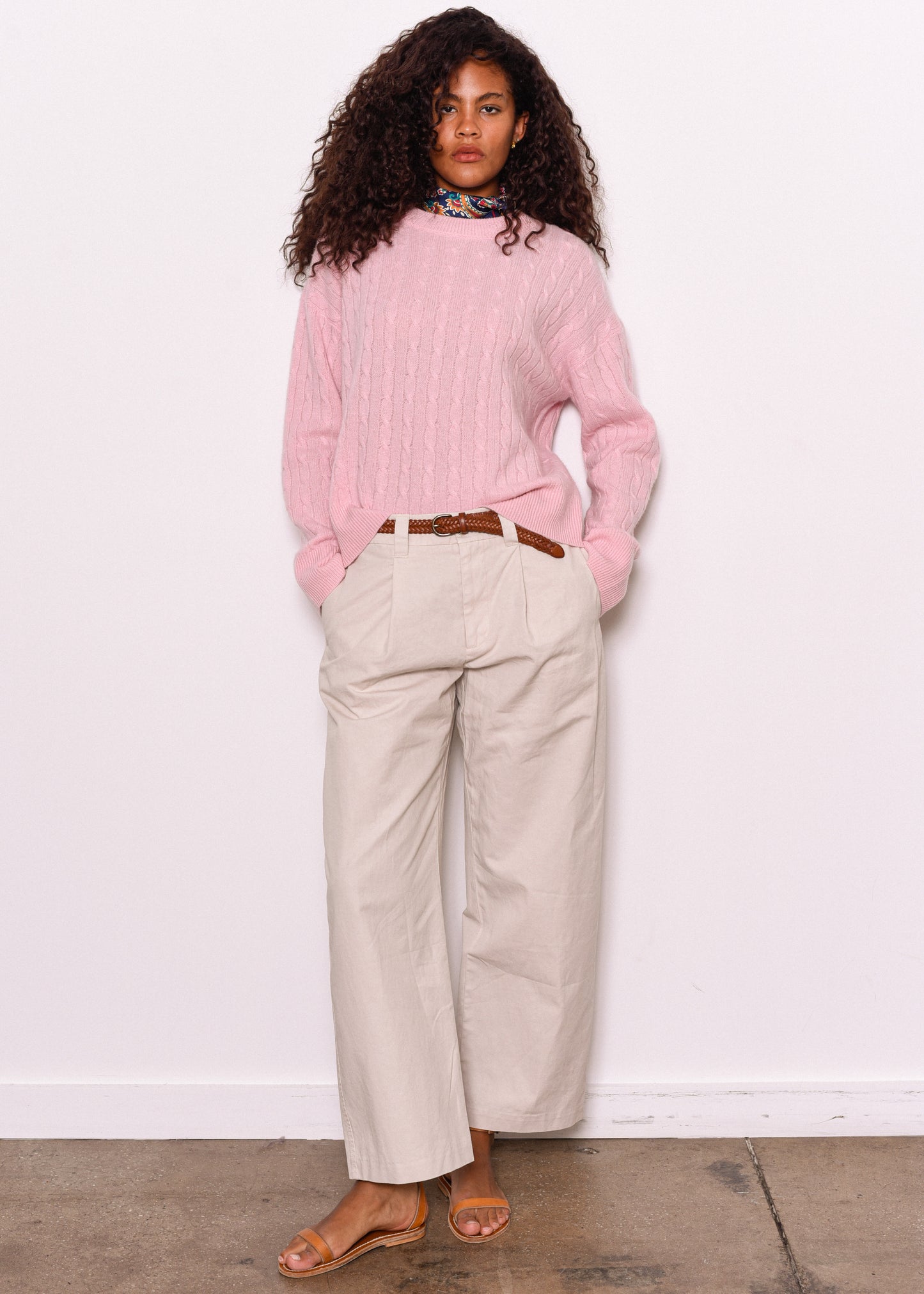 Crewneck Cable Sweater In Cashmere
