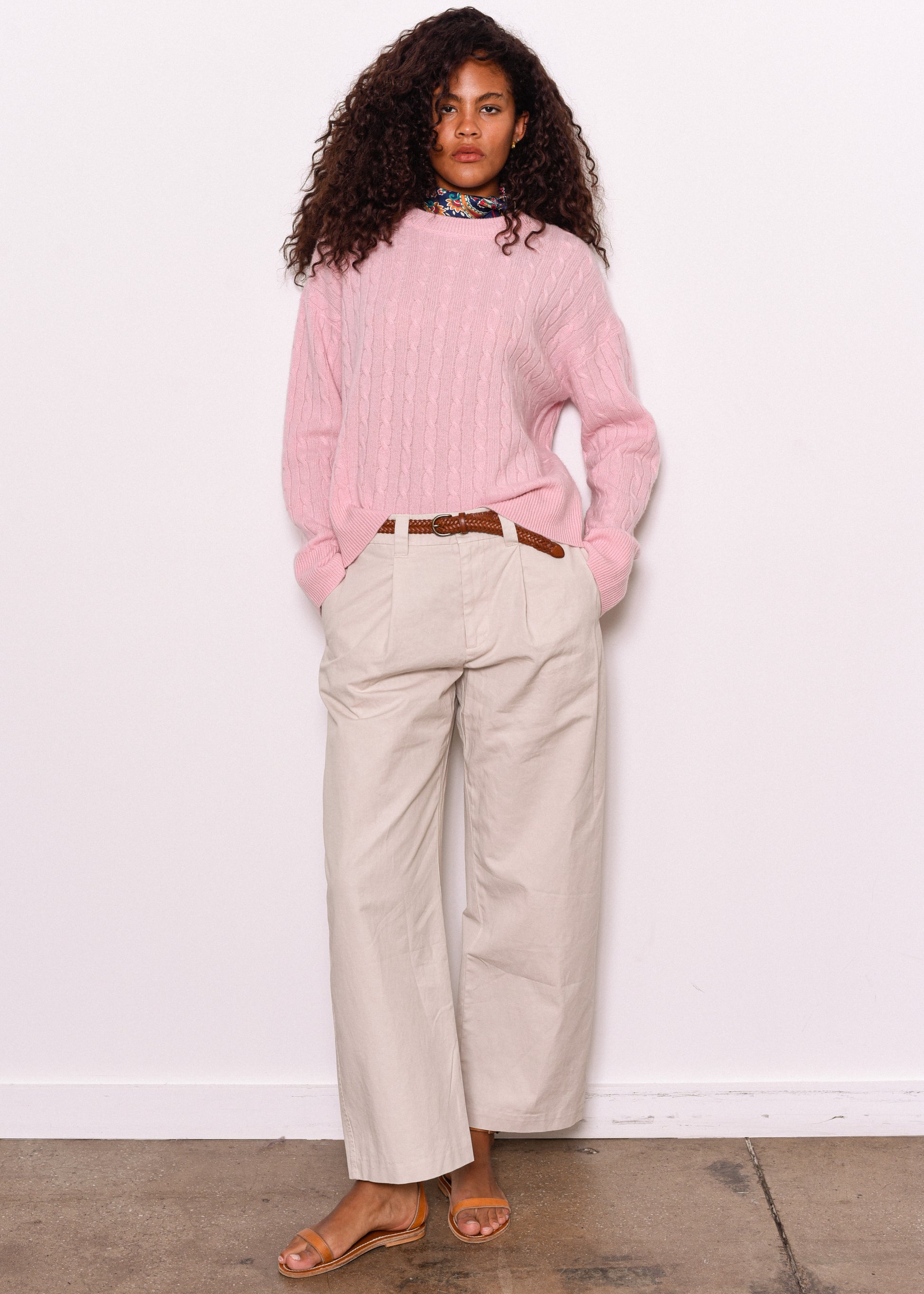 Crewneck Cable Sweater In Cashmere