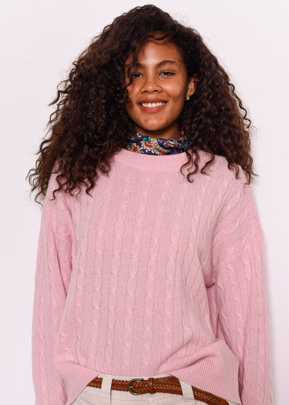 Crewneck Cable Sweater In Cashmere