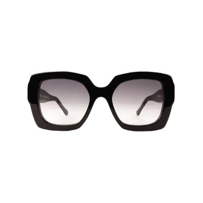 Black sunglasses with a gradient lens on a white background