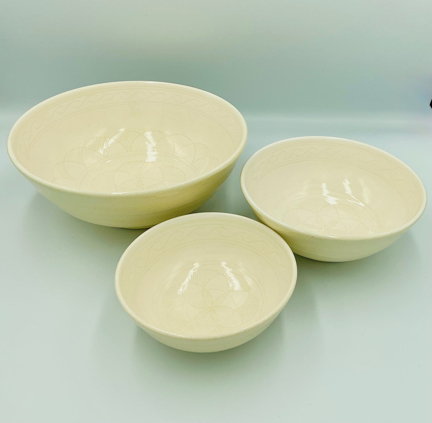 Glazed Etched Bowls - Set of 3