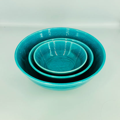 Glazed Etched Bowls - Set of 3