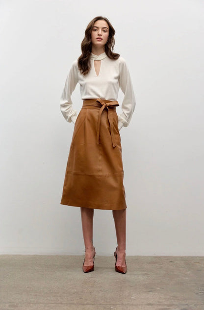 Pleated Leather Skirt