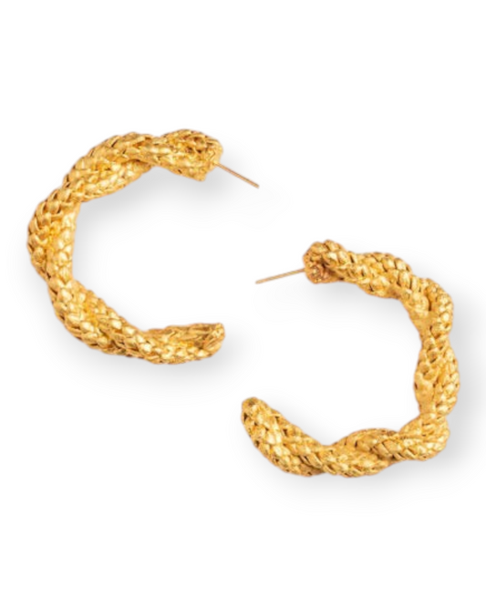Birdie by Nina Liddle Design Norfolk Hoops featuring textured 24k matte gold-plated branch-inspired hoop earrings.