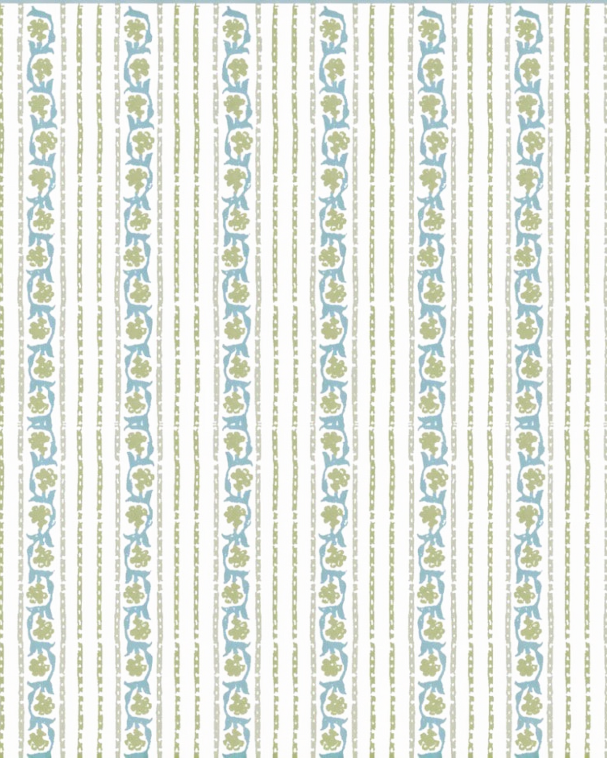 Birdie by Nina Liddle Design Elise pillow fabric featuring a green and blue botanical stripe pattern on linen cotton