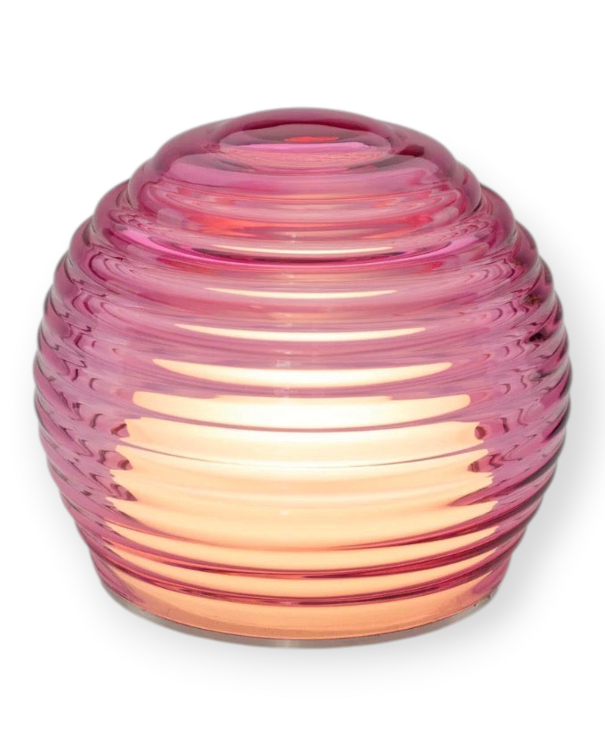 Birdie by Nina Liddle Design pink handblown Murano glass portable table light with concentric ribbed texture