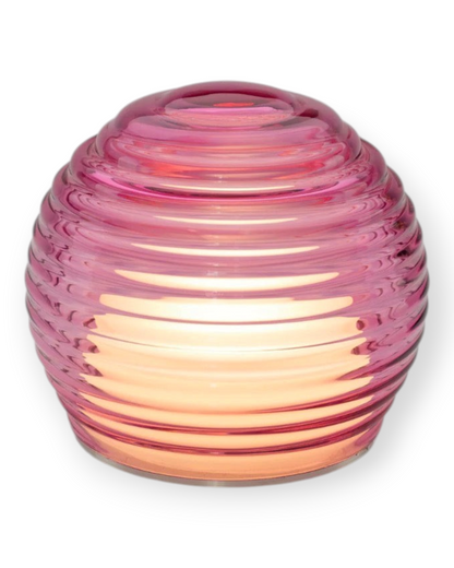 Birdie by Nina Liddle Design pink handblown Murano glass portable table light with concentric ribbed texture