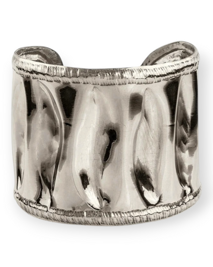Birdie by Nina Liddle Design Chuk Chuk seed pod cuff bracelet in silver-toned metal with textured organic design