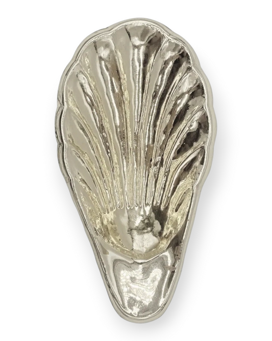 Birdie by Nina Liddle Design Retro Bowl in polished silver-toned alpaca metal with a decorative scalloped shell shape.