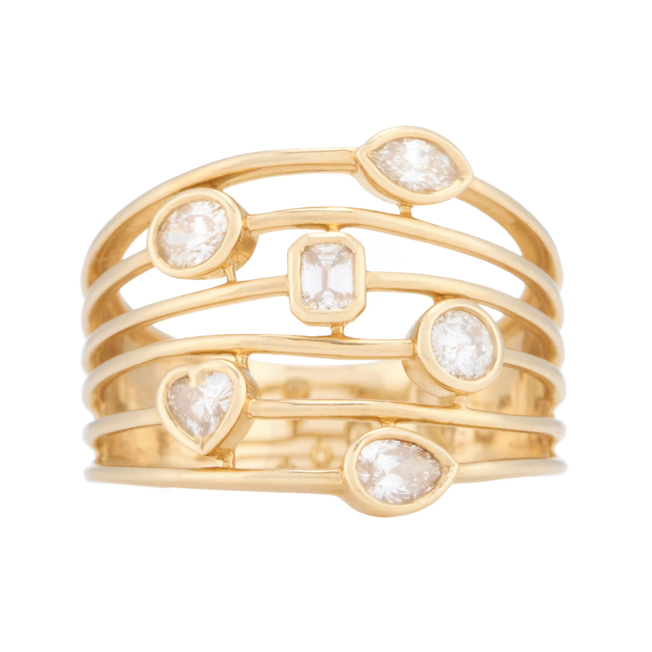 Diamond Charm Multi Wire Band with Bezel Set Diamonds