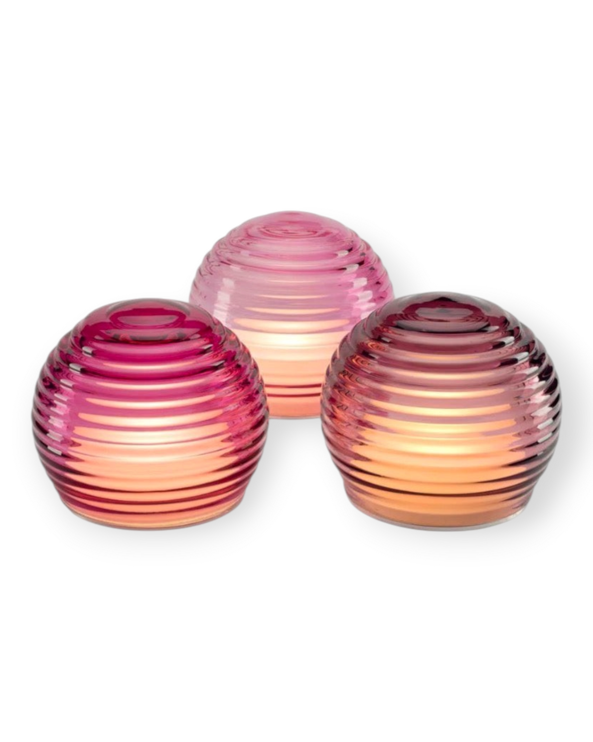 Birdie by Nina Liddle Design handblown Murano glass portable LED table lights in pink and purple concentric rings