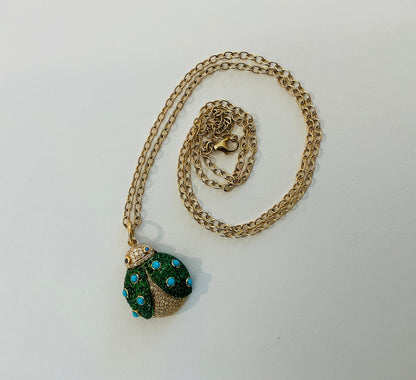 Turquoise and Diamond Ladybug Neckalce