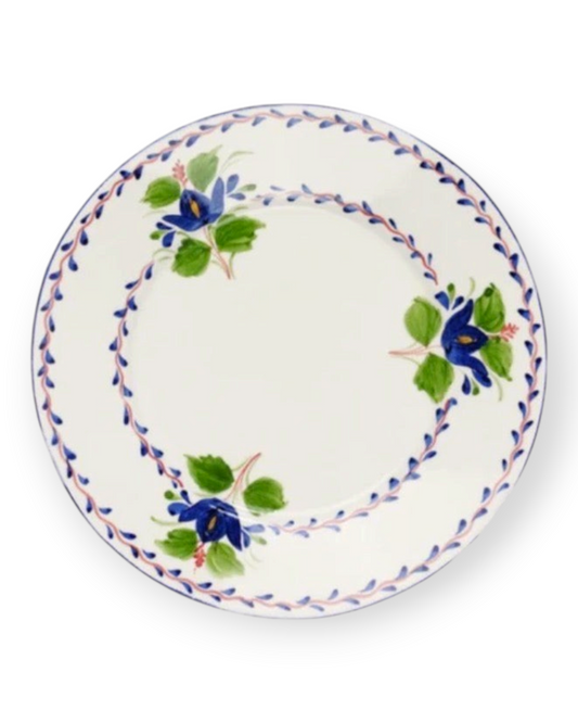 Birdie by Nina Liddle Design Fleur dessert plate featuring hand-painted blue flowers and delicate vine border