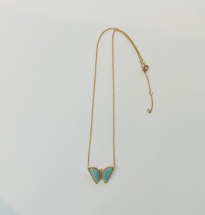 Pleated Top Diamond Trim Butterfly Necklace